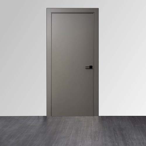 dark gray door with a black handle on a gray background
